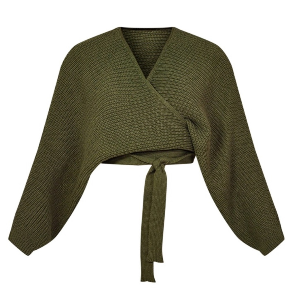 Pretty Little Thing khaki chunky tie waist belted cardigan. Brand new with tags
